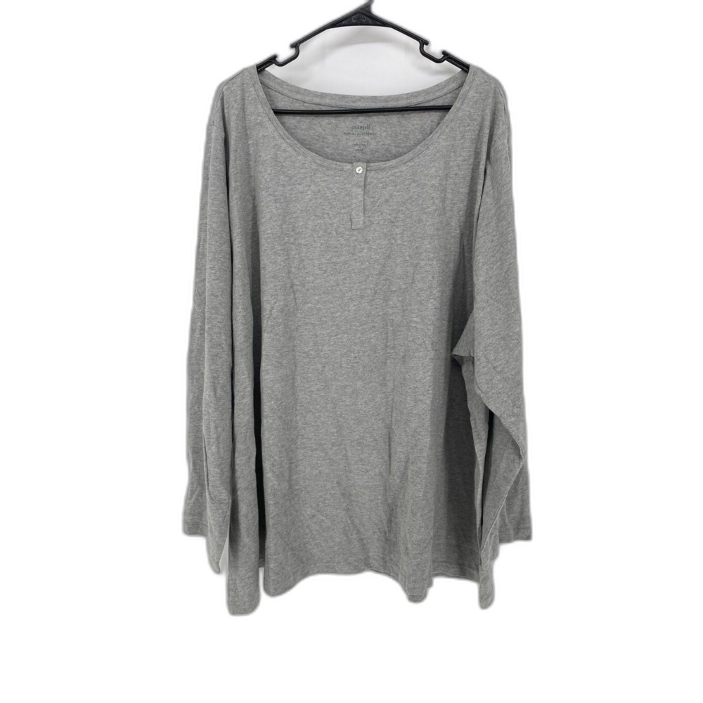 Pure Jill Sleep Henley Heather Grey Womens 4X Long Sleeve Pullover